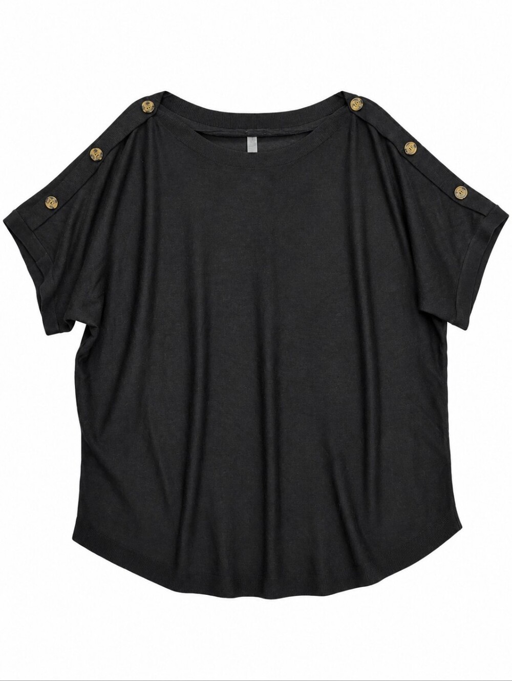 Cable & Gauge Black Short-Sleeve Button-Shoulder Top